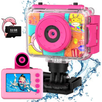Appareil Photo Enfant Étanche 20MP Selfie 180° Cadeau 3-12 ans