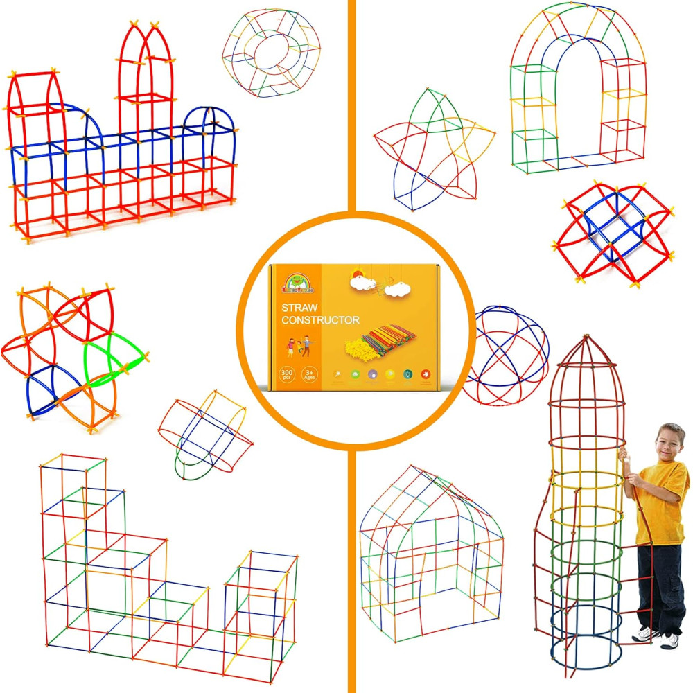 RAINBOW TOYFROG 300-Pc STEM Straw Building Set for Kids & Autism