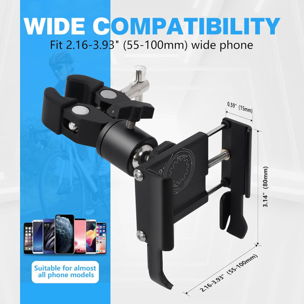 Universal All-Metal Phone Holder Clamp for Golf Cart & Bikes Handlebar