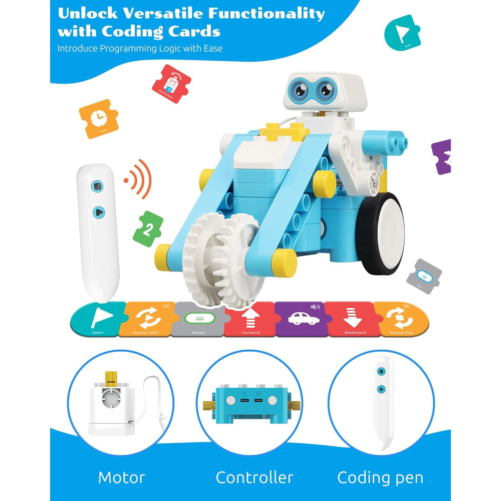 WhalesBot B3 Pro STEM Robot Kit for Kids 4-6 | 99-Piece Coding Toy