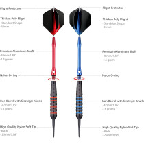 Centaur 12 Pack Soft Tip Darts - 18g Professional Dart Set & Case