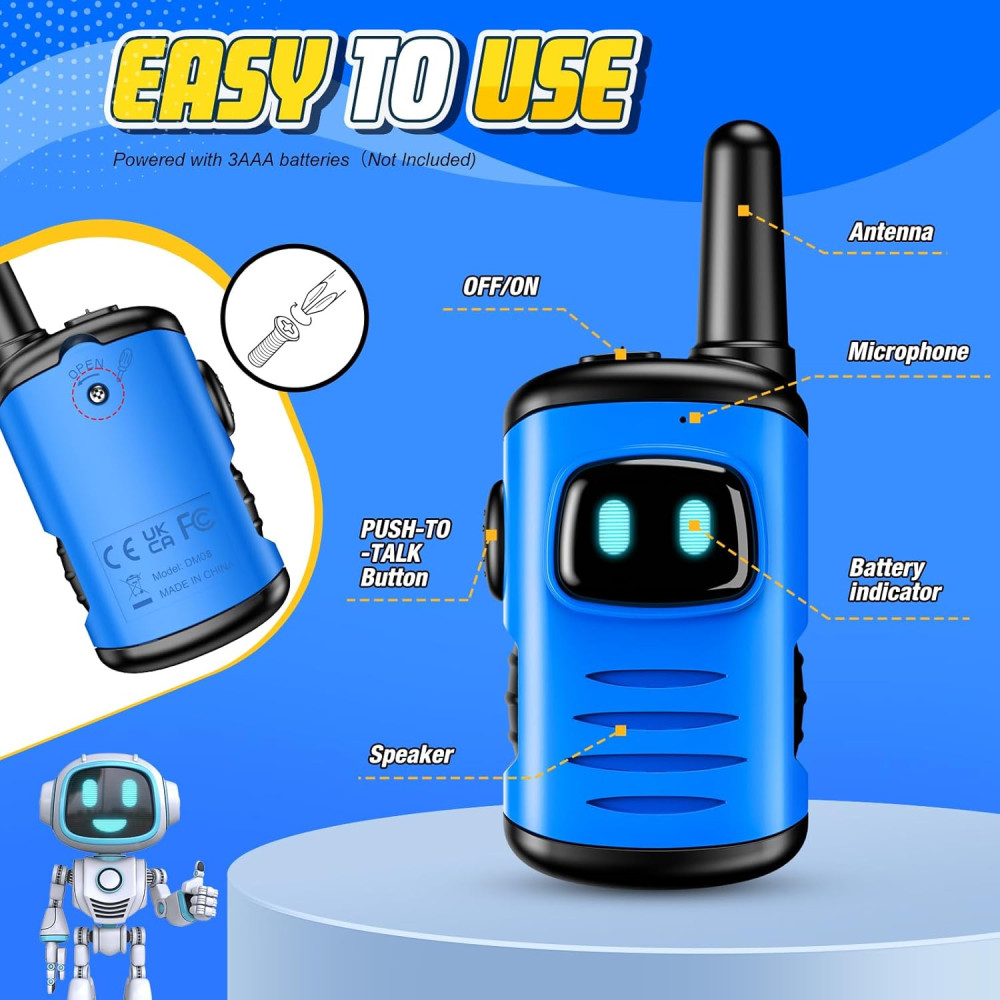 Kids Walkie Talkies for Boys - Mini Robots 2 Pack Birthday Gifts Ages 3-8