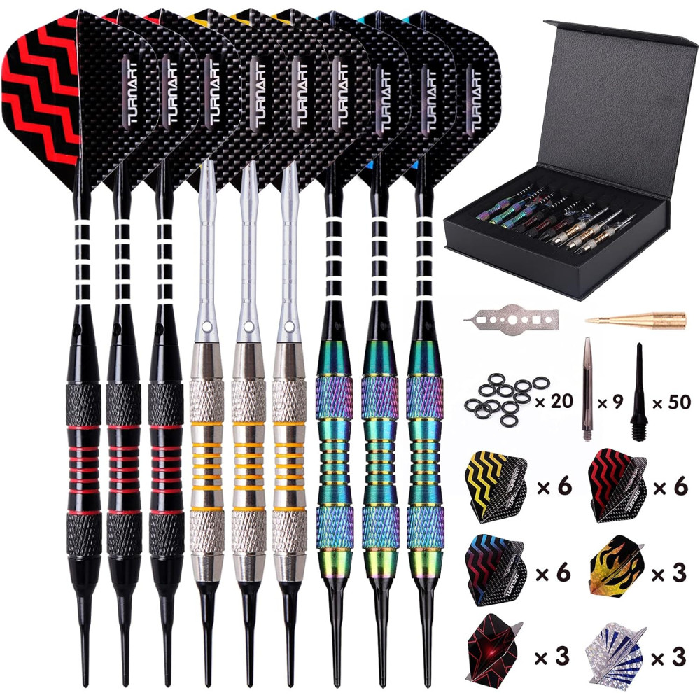 Turnart Professional Soft Tip Darts Set – 9 PCS with Extras & Case