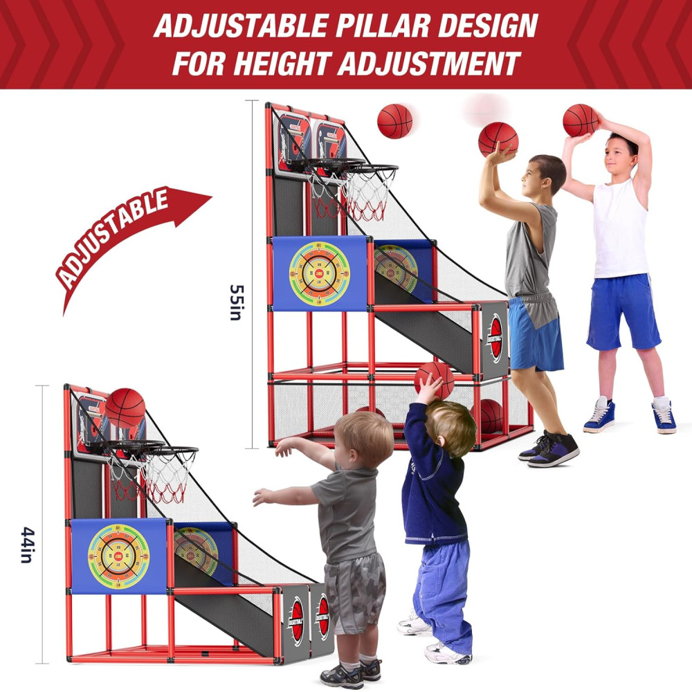 2-in-1 Basketball Arcade Game with Dart Boards & Electronic Scoreboard