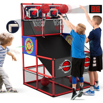 2-in-1 Basketball Arcade Game with Dart Boards & Electronic Scoreboard