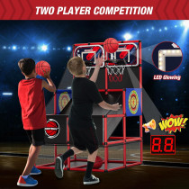 2-in-1 Basketball Arcade Game with Dart Boards & Electronic Scoreboard