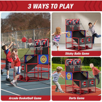 2-in-1 Basketball Arcade Game with Dart Boards & Electronic Scoreboard