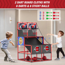 2-in-1 Basketball Arcade Game with Dart Boards & Electronic Scoreboard