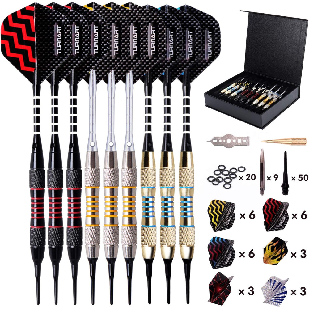 Turnart Darts Plastic Tip Soft Tip Set – 9 Pcs, 50 Extra Tips & Case