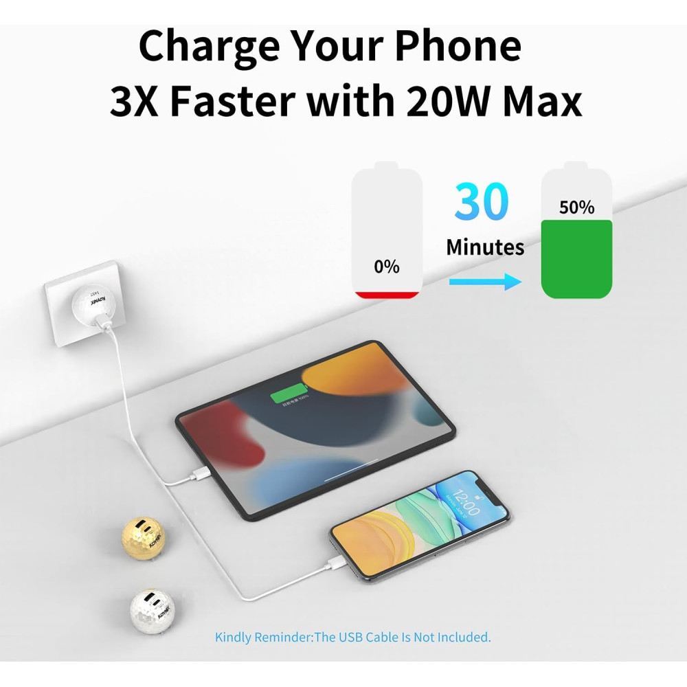 Chargeur Murale 20W GaN III Double Port Rapide pour iPhone & Plus