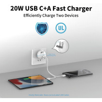 20W Dual Port GaN III Golf Ball Charger – Fast UL-Certified Wall Adapter