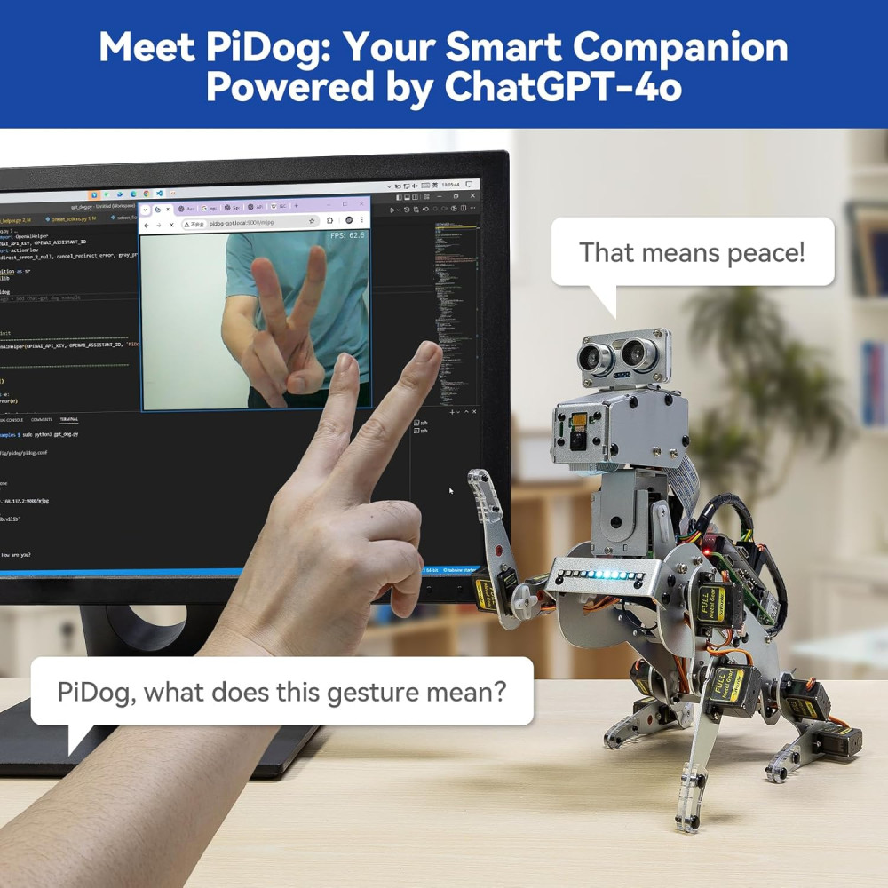 SunFounder PiDog AI Robot Dog Kit for Raspberry Pi with Voice & Video