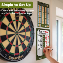 Darts Scoreboard Dry Erase for 301, 501 & Cricket + Scorebook & 2 Pens