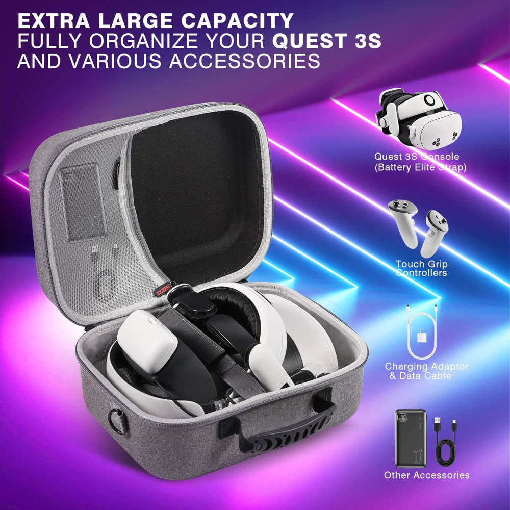 Large Carrying Case for Meta Quest 3/3S with Battery & VR Accessories
