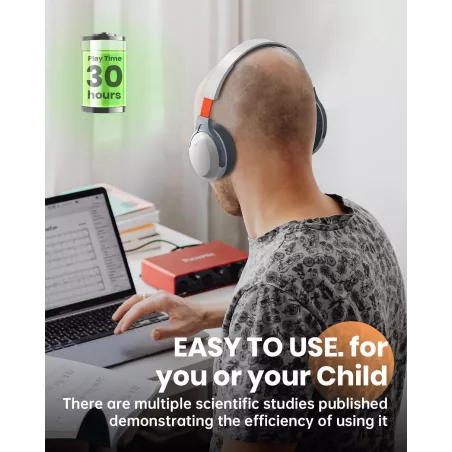Casque Bluetooth sans fil avec retour auditif - Améliorez langage et attention pour enfants, aide Autism ADHD (Blanc)