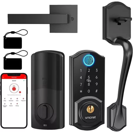 Serrure Intelligente SMONET pour Porte d'Entrée - Serrure Électronique avec Empreinte, Bluetooth et Alexa - Noir