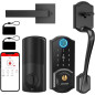Smart Lock Front Door - SMONET Keyless Entry, Fingerprint, Bluetooth, Alexa-Compatible, Black Deadbolt Set