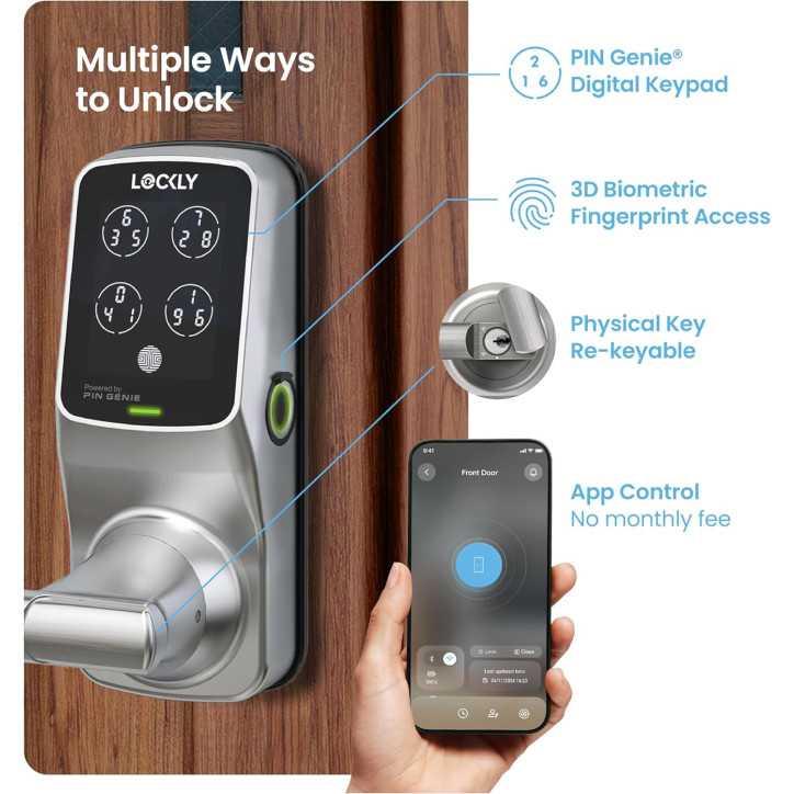Lockly Secure Pro Smart Lock - Wi-Fi Keyless Entry, Biometric Fingerprint, Voice Control & Auto Lock, Latch Edition Lockly Secure Pro Smart Lock - Wi-Fi Keyless Entry, Biometric Fingerprint, Voice Control & Auto Lock, Latch Edition