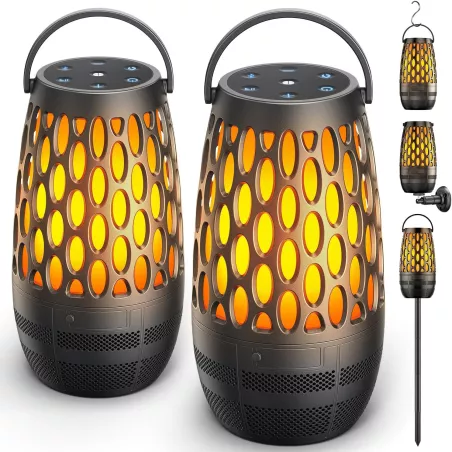 Enceintes Bluetooth Étanches IPX6 avec Lumières Flammes, Son HD, Multi-Sync 100, Idéal Cadeau pour Papa !