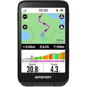 iGPSPORT BiNavi Bike Computer – Touch Screen GPS, Music & Climb Tips