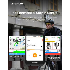 iGPSPORT BiNavi Bike Computer – Touch Screen GPS, Music & Climb Tips