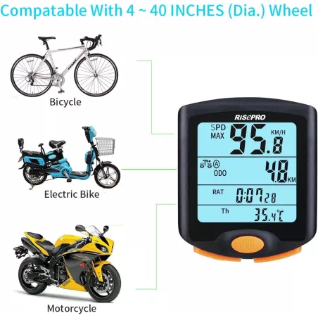 Compteur Vélo Sans Fil RISEPRO® Étanche avec Affichage LED