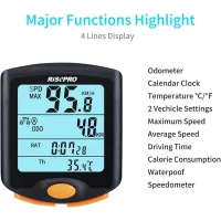 RISEPRO® Compteur Vélo Sans Fil Étanche avec Écran 4 Lignes et Rétroéclairage YT-813