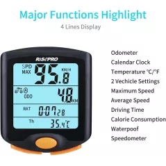 RISEPRO® Compteur Vélo Sans Fil Étanche avec Écran 4 Lignes et Rétroéclairage YT-813