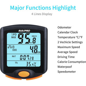 RISEPRO Wireless Bike Computer - Waterproof Speedometer & Odometer