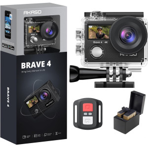 AKASO Brave 4 4K30fps WiFi Action Camera | Waterproof, EIS, 2 Batteries