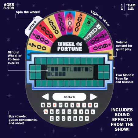 Educational Insights Wheel of Fortune - Jeu Électronique Portable, Puzzle Mots, Cadeau Idéal 8+