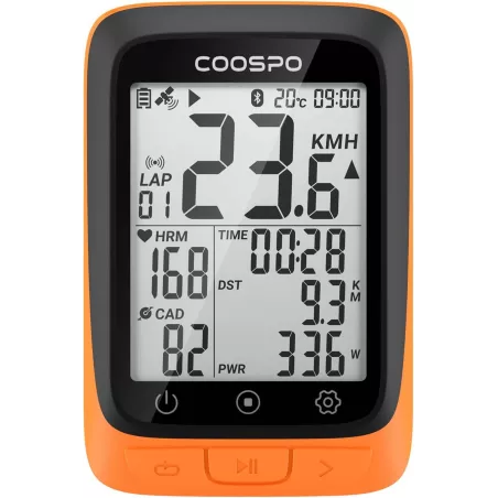 COOSPO Compteur Vélo GPS Sans Fil, Étanche, Bluetooth/ANT+, Écran LCD 2,4, Rétroéclairage Automatique