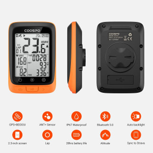 COOSPO Compteur Vélo GPS Sans Fil, Étanche avec Bluetooth