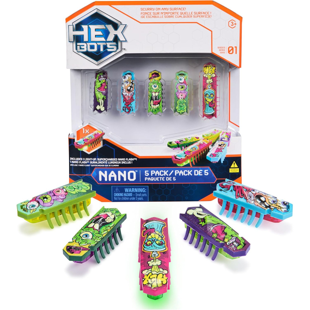 HEX BOTS Nano 5 Pack – Mini Robot Sensory Toy for Kids & Cats