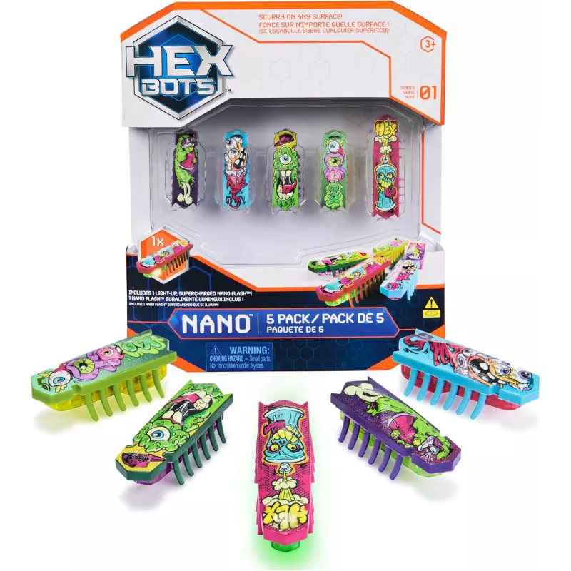 HEX BOTS Nano 5 Pack - Mini Robots Sensoriels pour Enfants & Chats