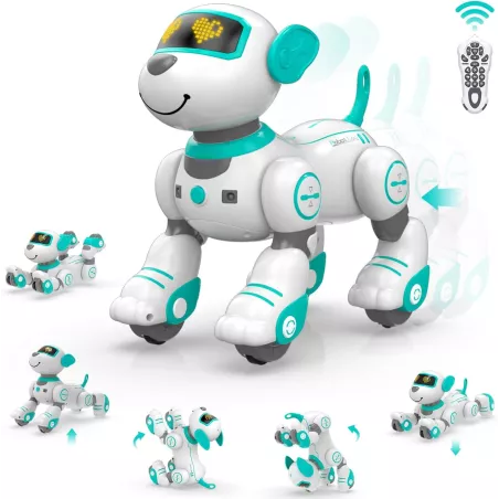 STEMTRON Robot Animal Programmable Télécommande Interactive Chien & Chat RC LED Danse Musique