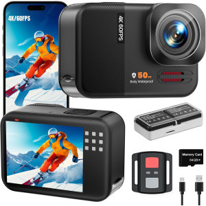 4K 60FPS 48MP Waterproof Action Camera with Touchscreen & Remote Control