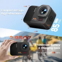 Caméra d'Action 4K 60FPS 48MP WiFi Étanche 50FT Écran Tactile EIS Zoom 8X 64Go Télécommande Kit Complet