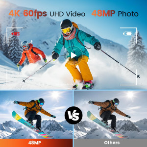 4K 60FPS 48MP Waterproof Action Camera with Touchscreen & Remote Control