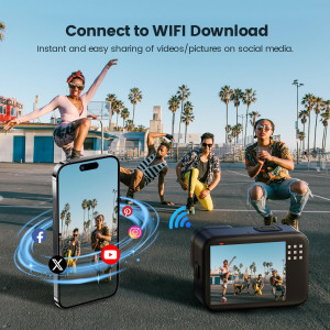 Caméra Action 4K 60FPS 48MP Étanche 50FT WiFi Écran Tactile