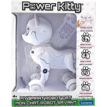 LEXiBOOK Power Kitty® - Robot Chat Télécommandé Programmable avec Lumières et Sons, Blanc/Rose