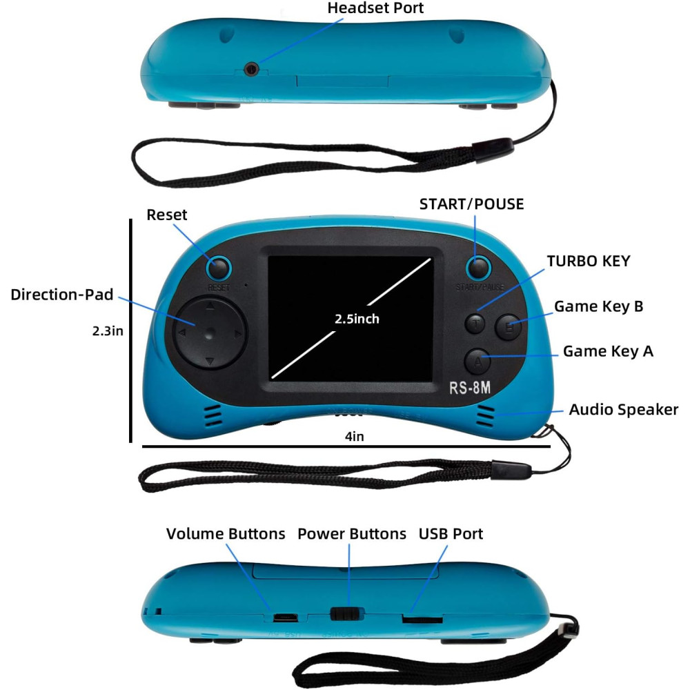 Kids Portable Video Player 2.5 Screen - Mini Retro Game Machine Blue