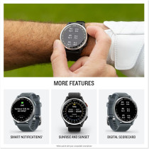 Garmin Approach S44 Golf GPS Smartwatch – AMOLED, Silver Bezel, Black Band
