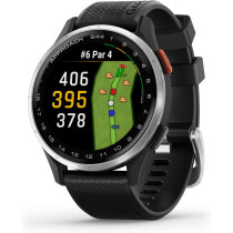 Garmin Approach S44 Golf GPS Smartwatch – AMOLED, Silver Bezel, Black Band