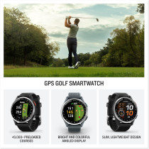 Garmin Approach S44 Golf GPS Smartwatch – AMOLED, Silver Bezel, Black Band