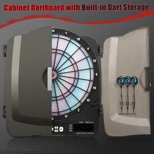 Electronic Dart Board Cabinet Set with 48 Games & 6 Darts – Soft Tip