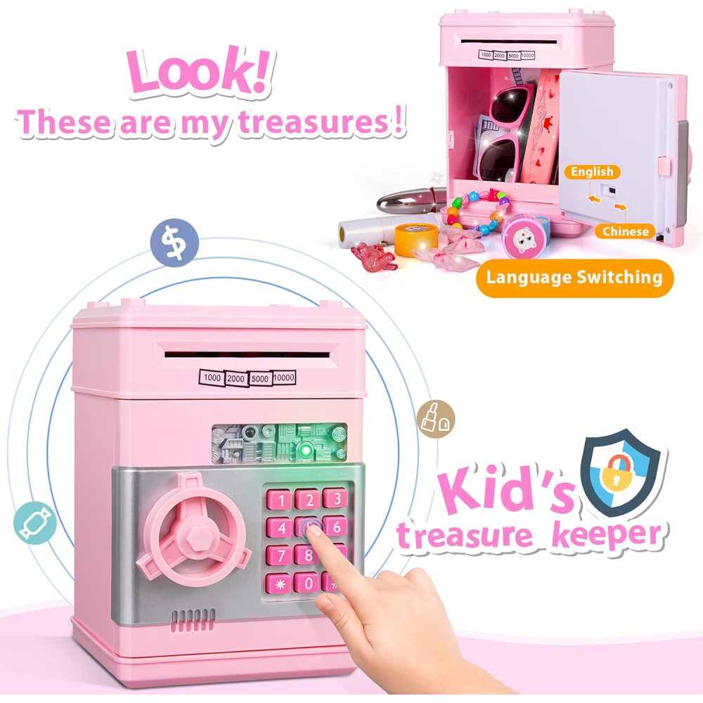 Coffre Tirelire Électronique Fille 5-10 Ans Cadeau Anniversaire