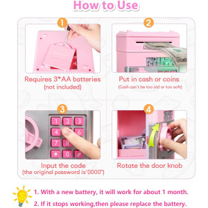 Coffre Tirelire Électronique Fille 5-10 Ans Cadeau Anniversaire