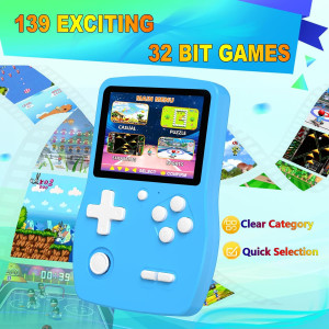 32-Bit Handheld Game Console with 139 Preloaded Games - Portable & Rechargeable