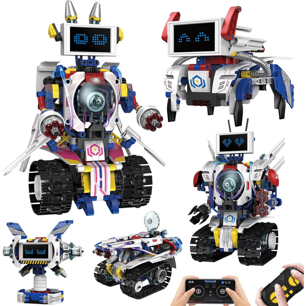 5-in-1 STEM Robot Building Blocks Kit with App & Remote Control - 603+PCS